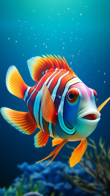 poisson coloré 3d sous l'eau