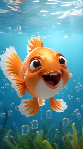 Photo gratuite poisson de dessin animé 3d sous l'eau