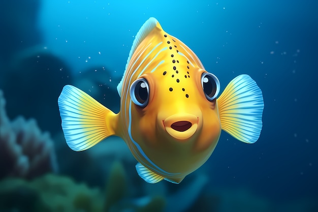 Photo gratuite poisson de dessin animé 3d sous l'eau