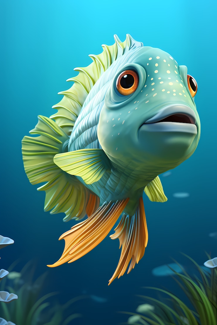 Photo gratuit poisson de dessin animé 3d sous l'eau