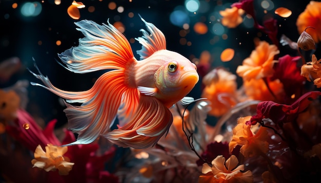 Photo gratuite des poissons aux couleurs vives nagent gracieusement dans un magnifique paradis sous-marin créé par l'intelligence artificielle.