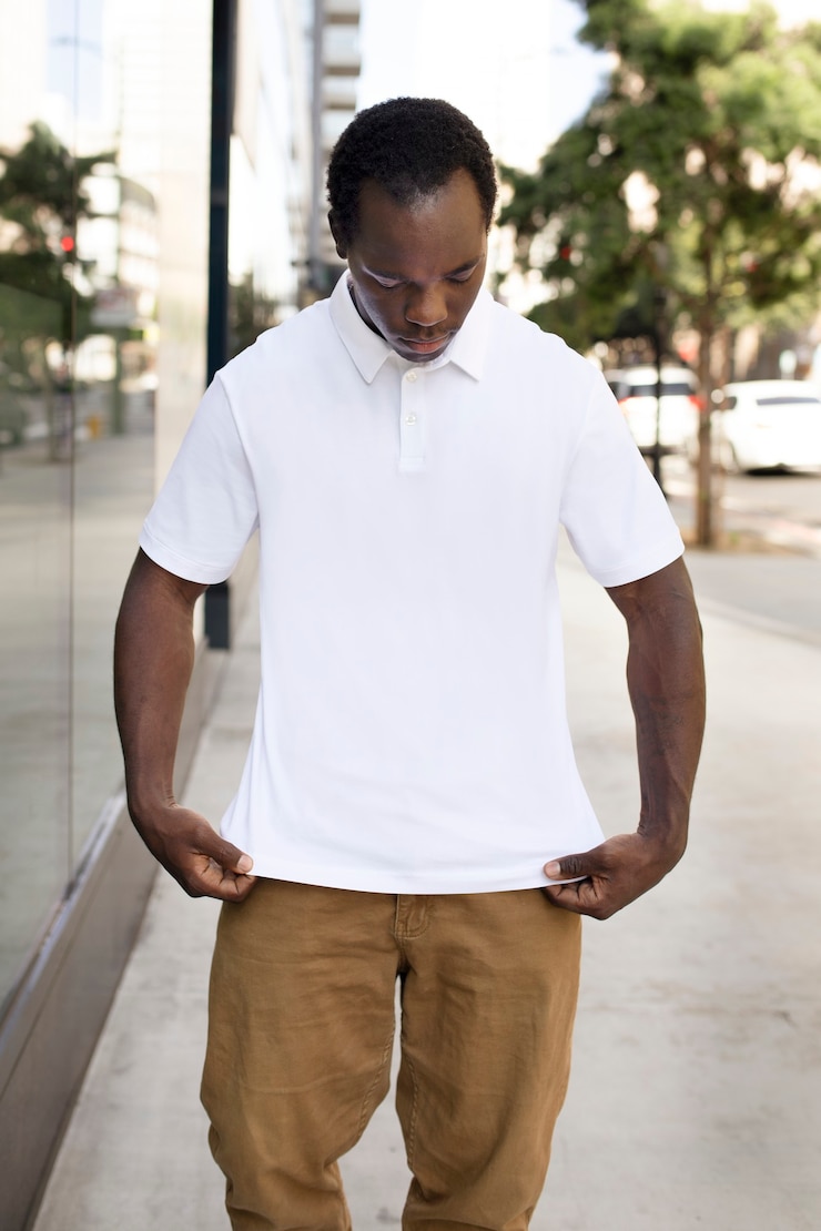 Photo gratuit polo blanc vêtements décontractés pour hommes vêtements pour hommes