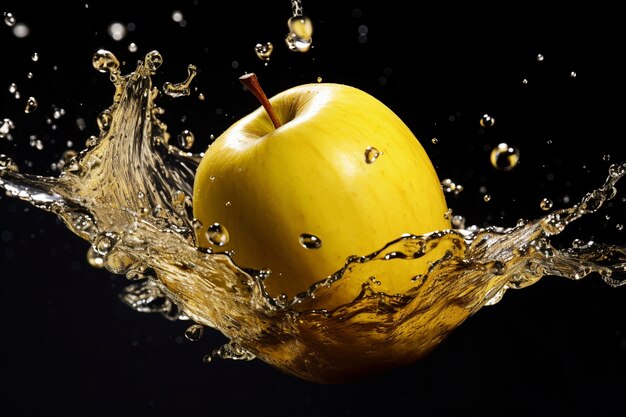 Pomme jaune fraîche sous l'eau