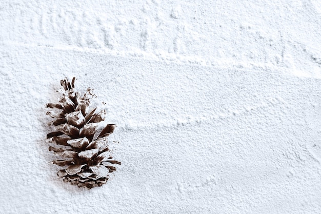 Pomme de pin sur la neige. décoration de Noël