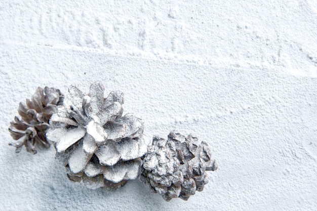 Pomme de pin sur la neige. décoration de Noël