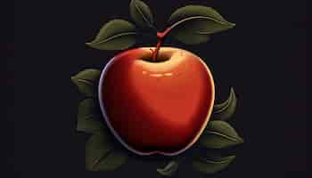 Photo gratuite pomme rouge sur fond sombre ai générative