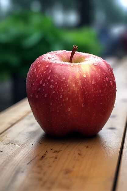 pomme rouge fraîche avec des gouttes d'eau