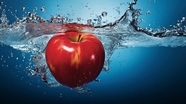 Photo gratuite pomme rouge fraîche sous l'eau