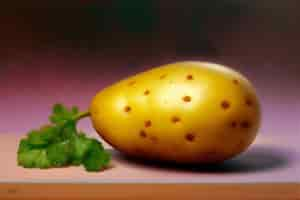 Photo gratuite une pomme de terre jaune avec une feuille verte dessus