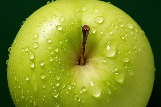 Pomme verte fraîche avec des gouttes d'eau