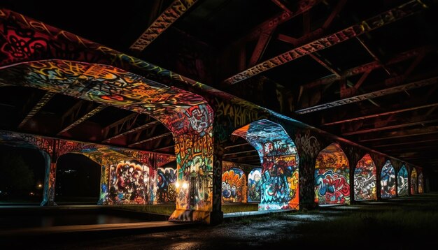 Un pont avec des graffitis en dessous qui disent "graffiti" dessus