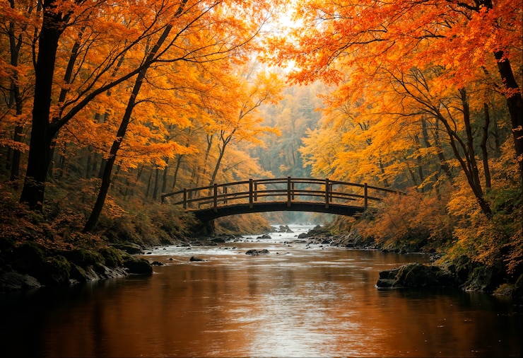 Photo gratuit pont japonais sur le lac à l'automne