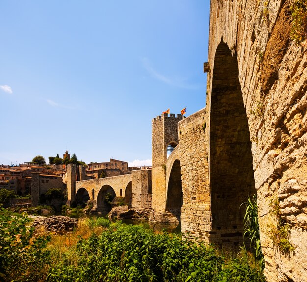 pont médiéval avec porte et vieille ville