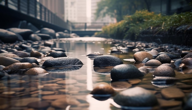 Photo gratuite le pont de pierre reflète la beauté de la fraîcheur de la nature générée par l'ia