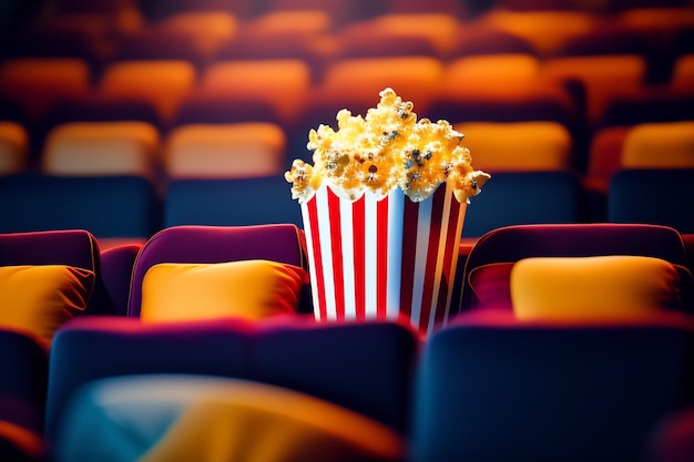 Photo gratuite pop-corn dans une salle de cinéma avec un oreiller sur le sol