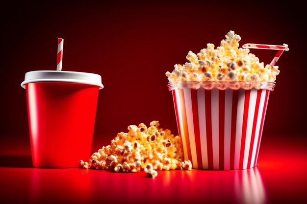 Pop-corn et une tasse avec une paille