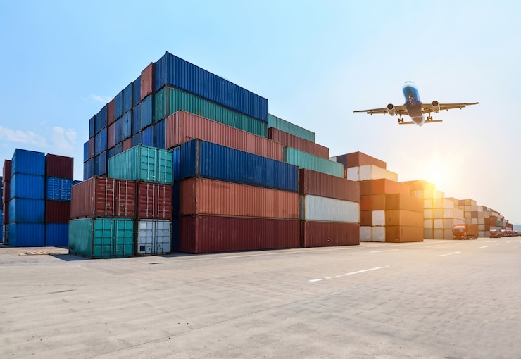 Photo gratuit port industriel et conteneur
