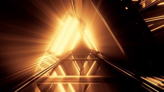 Portail de belles néons avec des lignes orange brillantes dans un tunnel