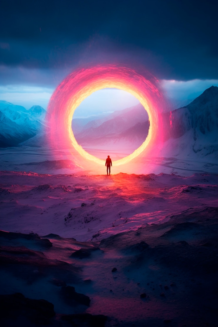 Photo gratuit une porte menant à un monde magique.