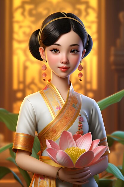 Portrait en 3D d'une femme pour le Nouvel An vietnamien