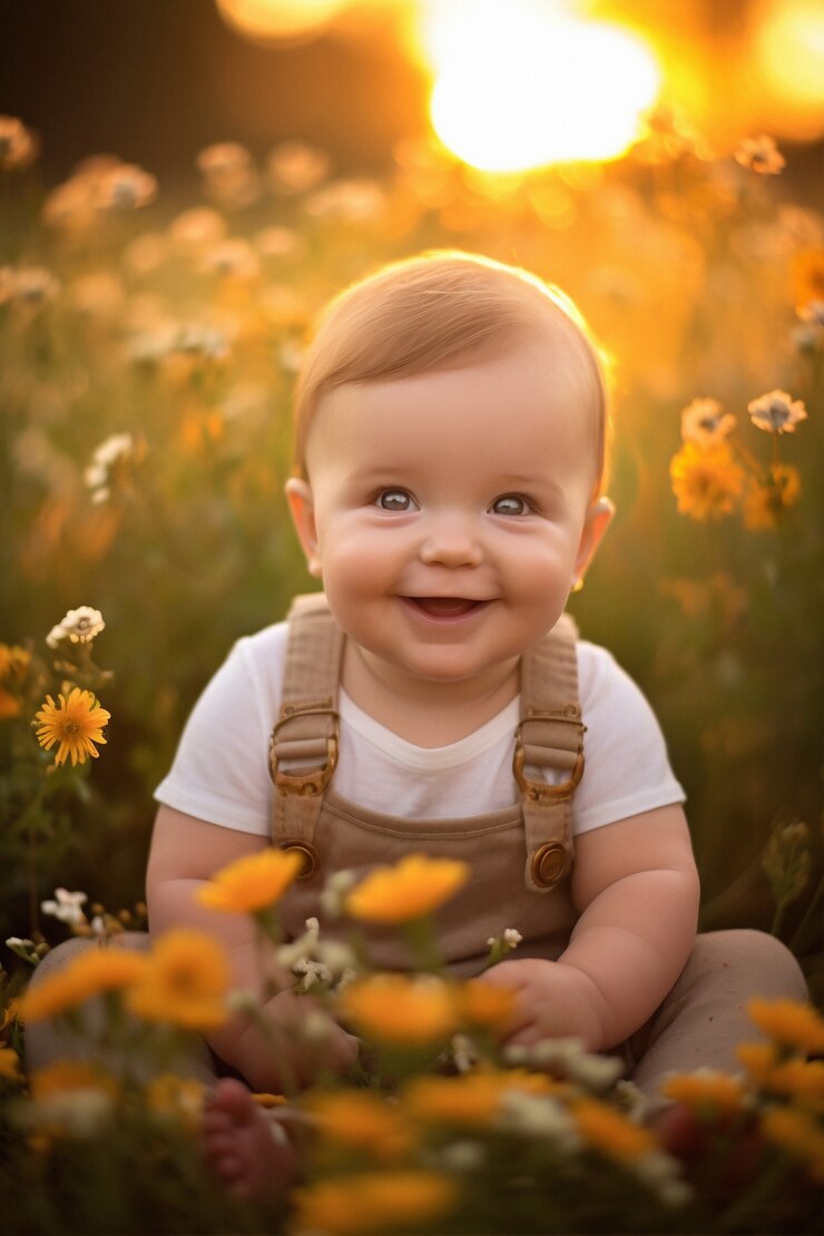 Photo gratuit portrait d'un adorable nouveau-né dans le champ