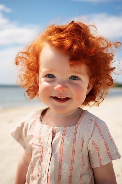 Portrait d'un adorable nouveau-né sur la plage