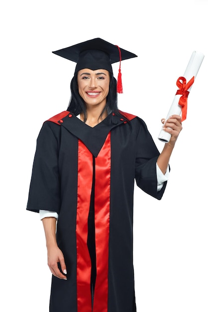 Photo gratuite portrait d'anciens élèves heureux de l'université sur fond blanc