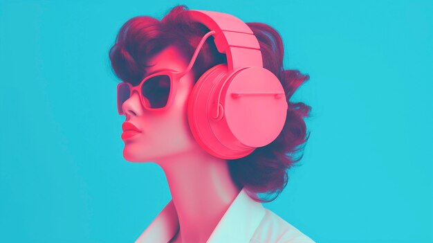 Portrait d'art numérique d'une personne écoutant de la musique avec des écouteurs