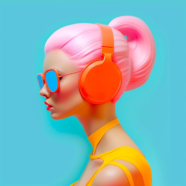 Portrait d'art numérique d'une personne écoutant de la musique avec des écouteurs