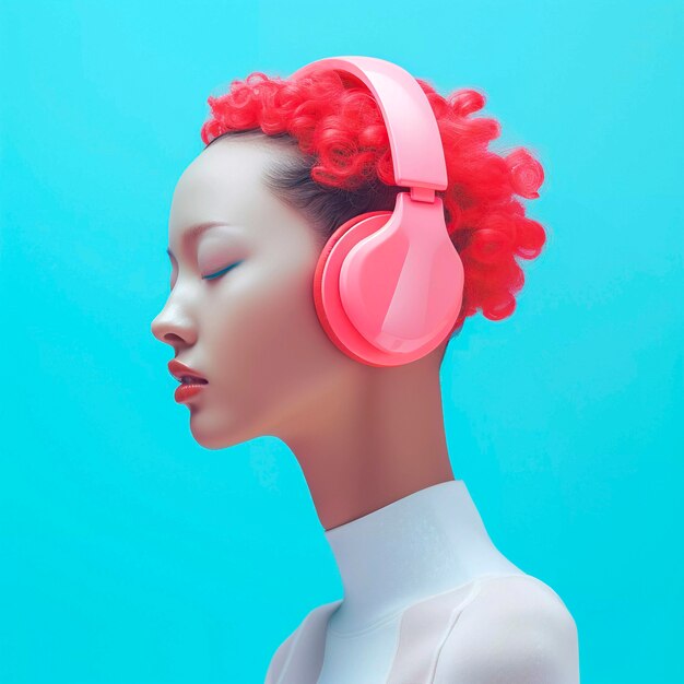 Portrait d'art numérique d'une personne écoutant de la musique avec des écouteurs