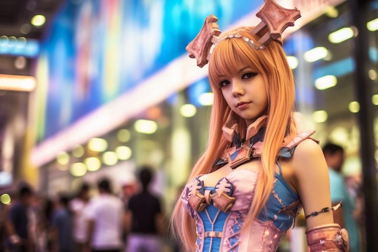 Photo gratuit portrait d'artiste de cosplay déguisé en personnage d'anime