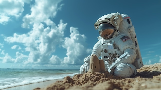 Photo gratuite portrait d'un astronaute en combinaison spatiale faisant une activité commune à l'extérieur