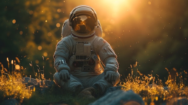 Photo gratuite portrait d'un astronaute en combinaison spatiale faisant une activité commune à l'extérieur
