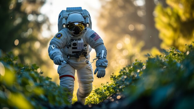 Portrait d'un astronaute en combinaison spatiale faisant une activité humaine régulière