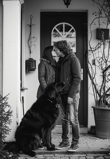 Un portrait d'un baiser en noir et blanc.