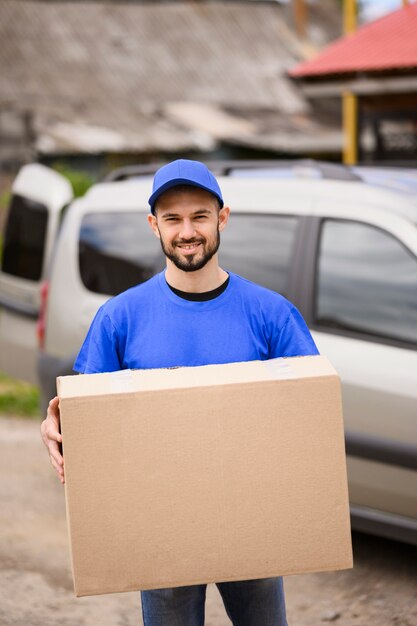 livreur colis transportant mme