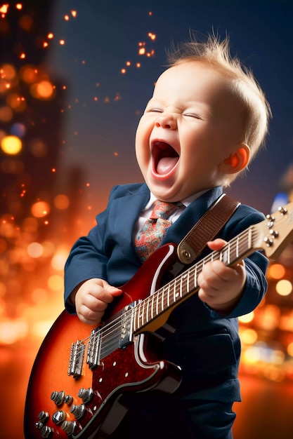 Portrait de bébé jouant de la guitare