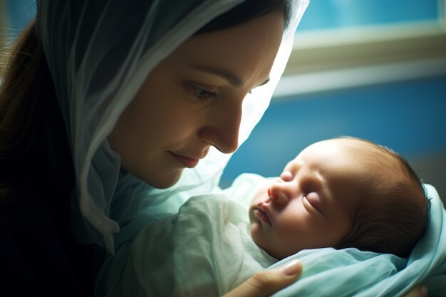 Portrait de bébé nouveau-né avec sa mère