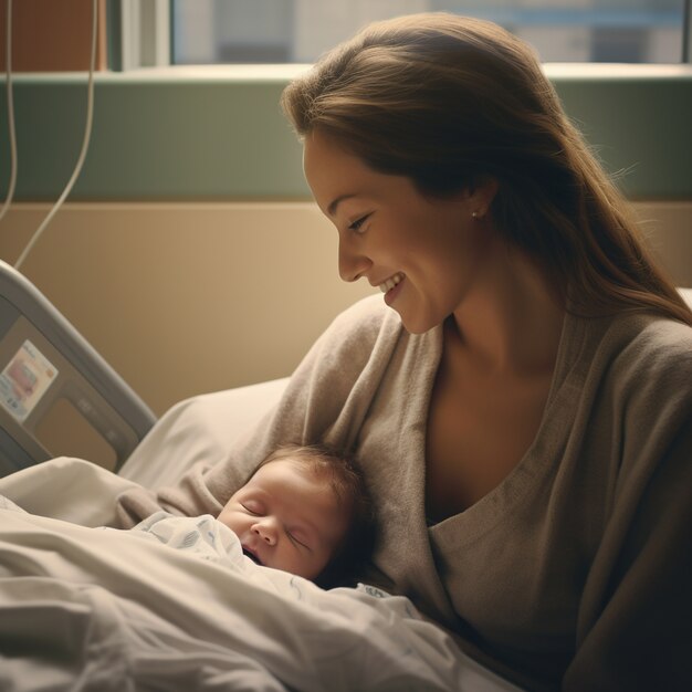 Portrait de bébé nouveau-né avec sa mère