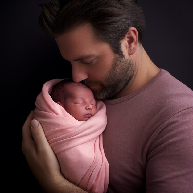 Portrait de bébé nouveau-né avec son père