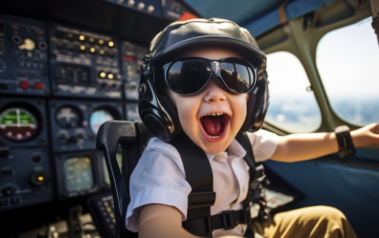 Photo gratuit portrait de bébé pilote souriant