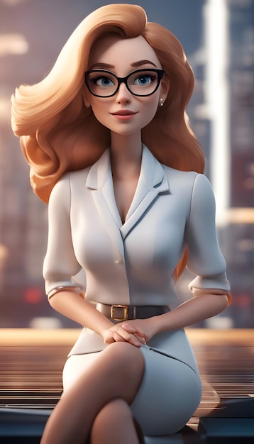 Portrait d'une belle femme d'affaires avec des lunettes rendu 3D