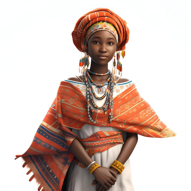 Portrait d'une belle femme africaine dans des vêtements traditionnels rendu en 3D