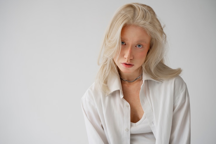 Photo gratuit portrait d'une belle femme albino