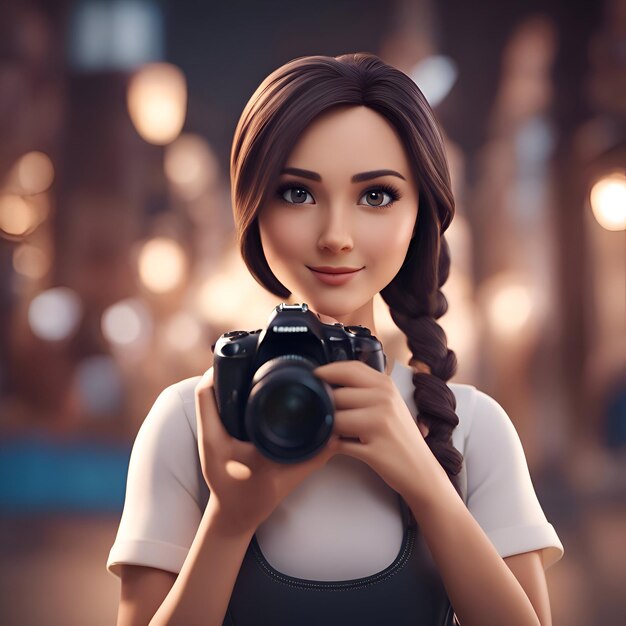 Portrait d'une belle fille avec un appareil photo dans les mains