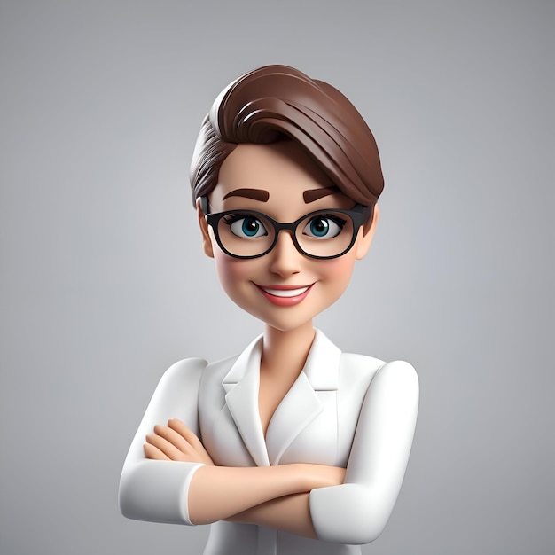 Portrait d'une belle jeune femme d'affaires en costume blanc et lunettes
