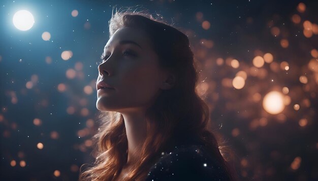 Photo gratuite portrait d'une belle jeune femme aux longs cheveux roux dans une robe noire sur un fond sombre