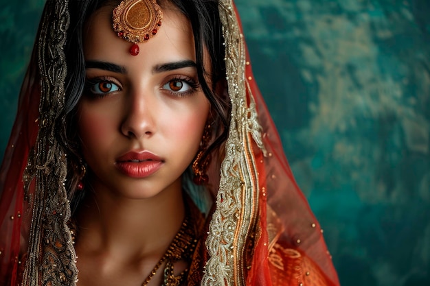 Photo gratuite portrait d'une belle jeune femme indienne avec sari