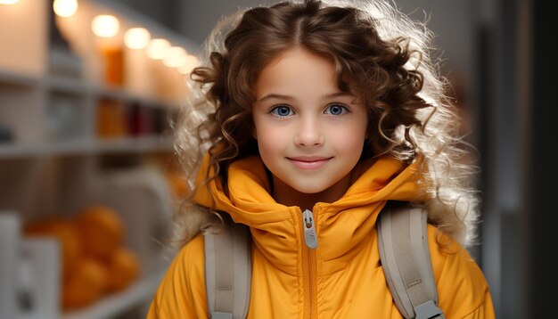 Portrait de bonheur d'enfant souriant, fille joyeuse regardant la caméra générée par l'intelligence artificielle