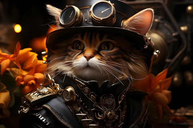 Photo gratuite portrait de chat steampunk